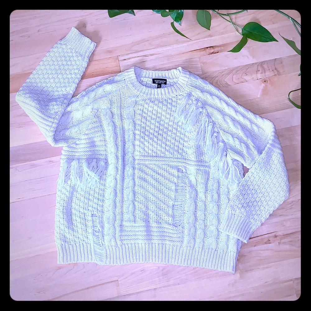 distressed topshop sweater, cream, size large